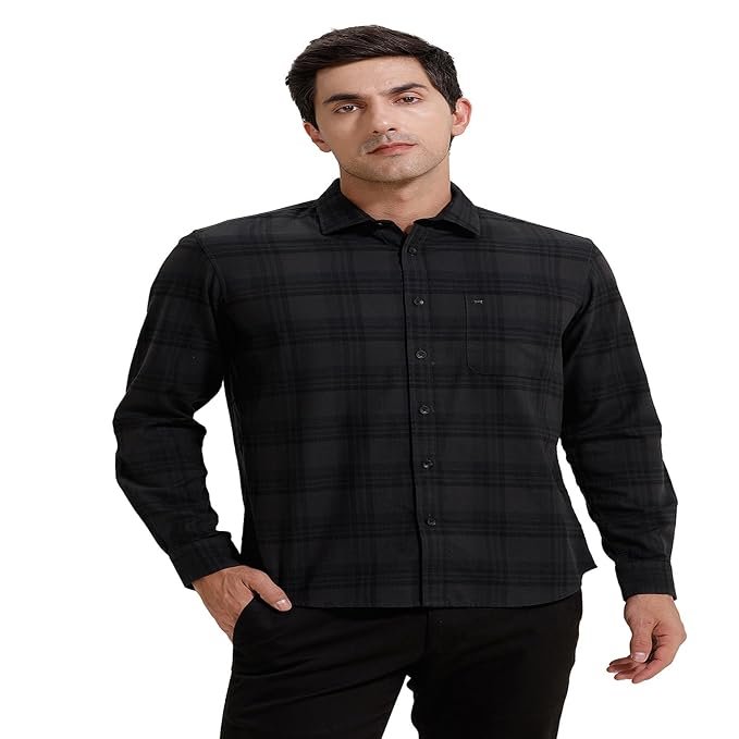 BASICS 100% Cotton Checked Shirt for Men | Slim Fit | Everyday Smart Casual Wear | Full Sleeve